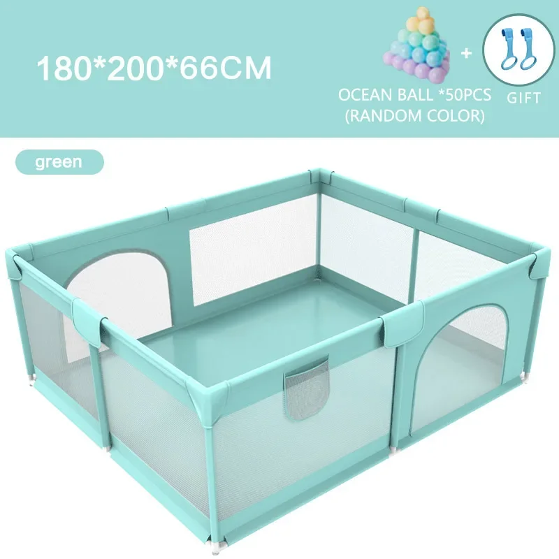 Baby Playpen 180*200 CM Baby Playpen Safety Kid Playground Arena Toddler Anti-Collision Barrier Fence Double Door Ball Pool with Free 50 Ball
