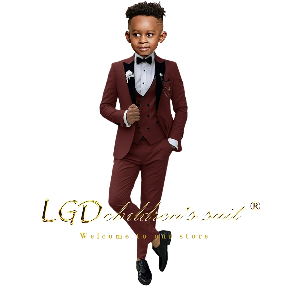 Boys 3-piece suit wedding suit (black collar jacket pants and vest) tuxedo for children 2-16 years old boys formal suit set