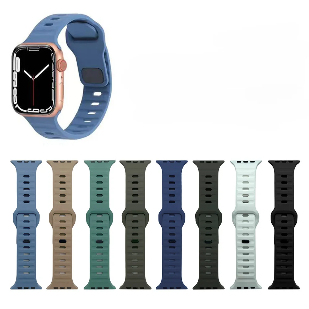 Compatible With Apple Watch Sports Band With Black Square Buckle Solid Color Silicone Strap Watch Band
