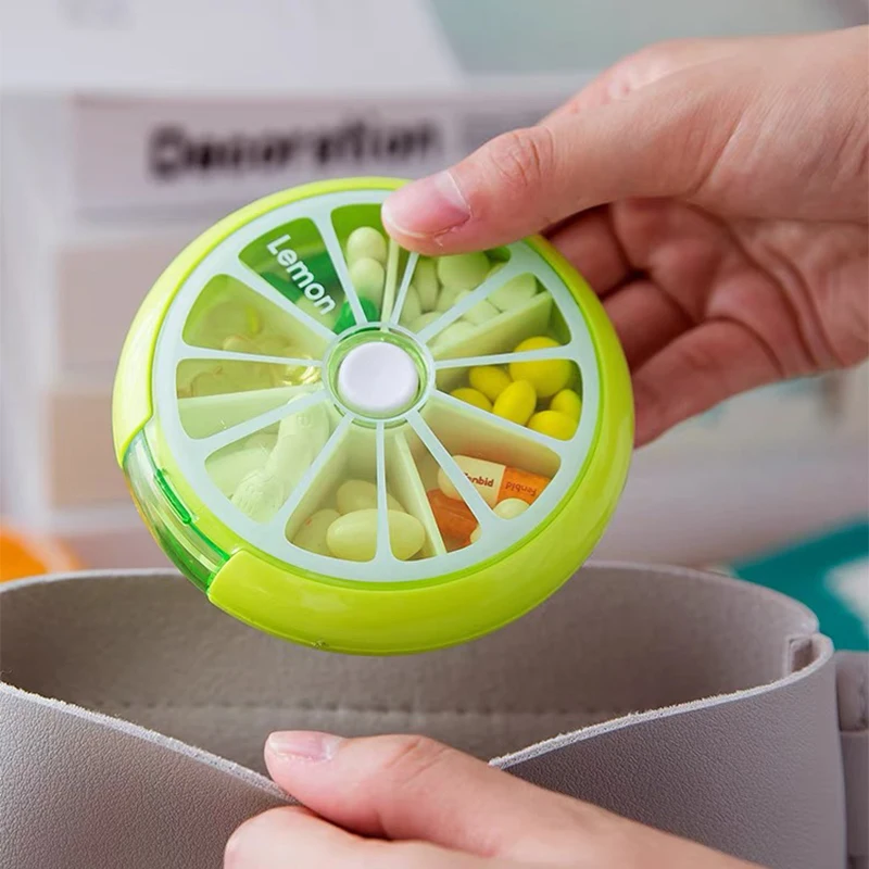 Compact Seven-Grid Round Medicine Storage Box – Weekly Pill Organizer