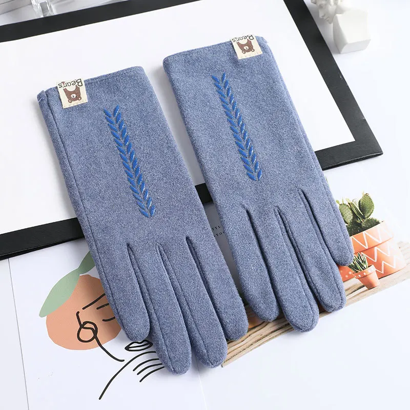 

Autumn Winter Ladies' Thermal Gloves With Fleece Touch Screen Non-Slip Velvet Bear Wrist Mittens For Outdoor Cycling Driving 50