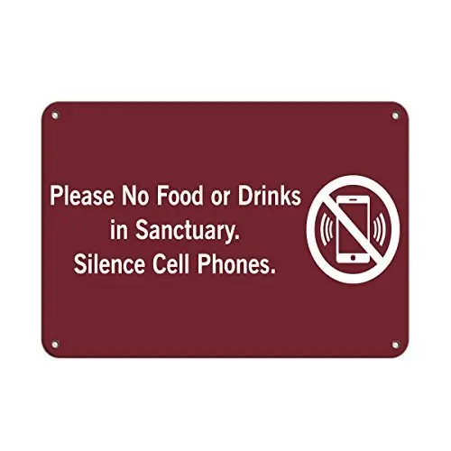 

Jesiceny Great Tin Sign Please No Food Or Drinks in Sanctuary. Silence Cell Phones. Aluminum Metal Sign Wall Decoration 12x8 INC