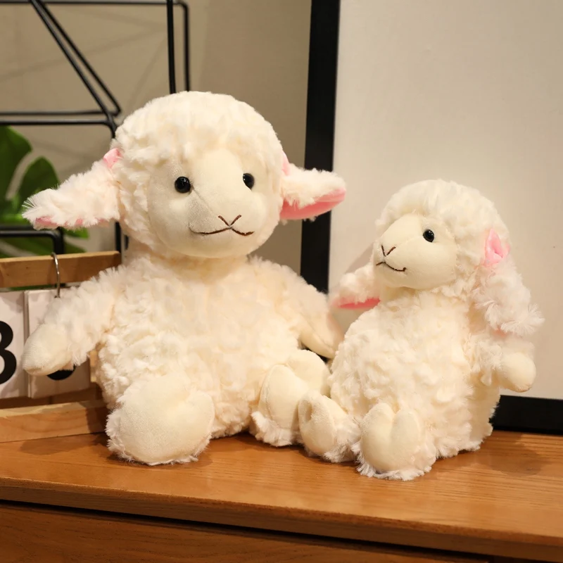 Kawaii Sweet Soft Furry White Sheep Plush Toy 16/22/30cm Cute Cartoon Stuffed Sleeping Doll Ideal Birthday Gift for Kids