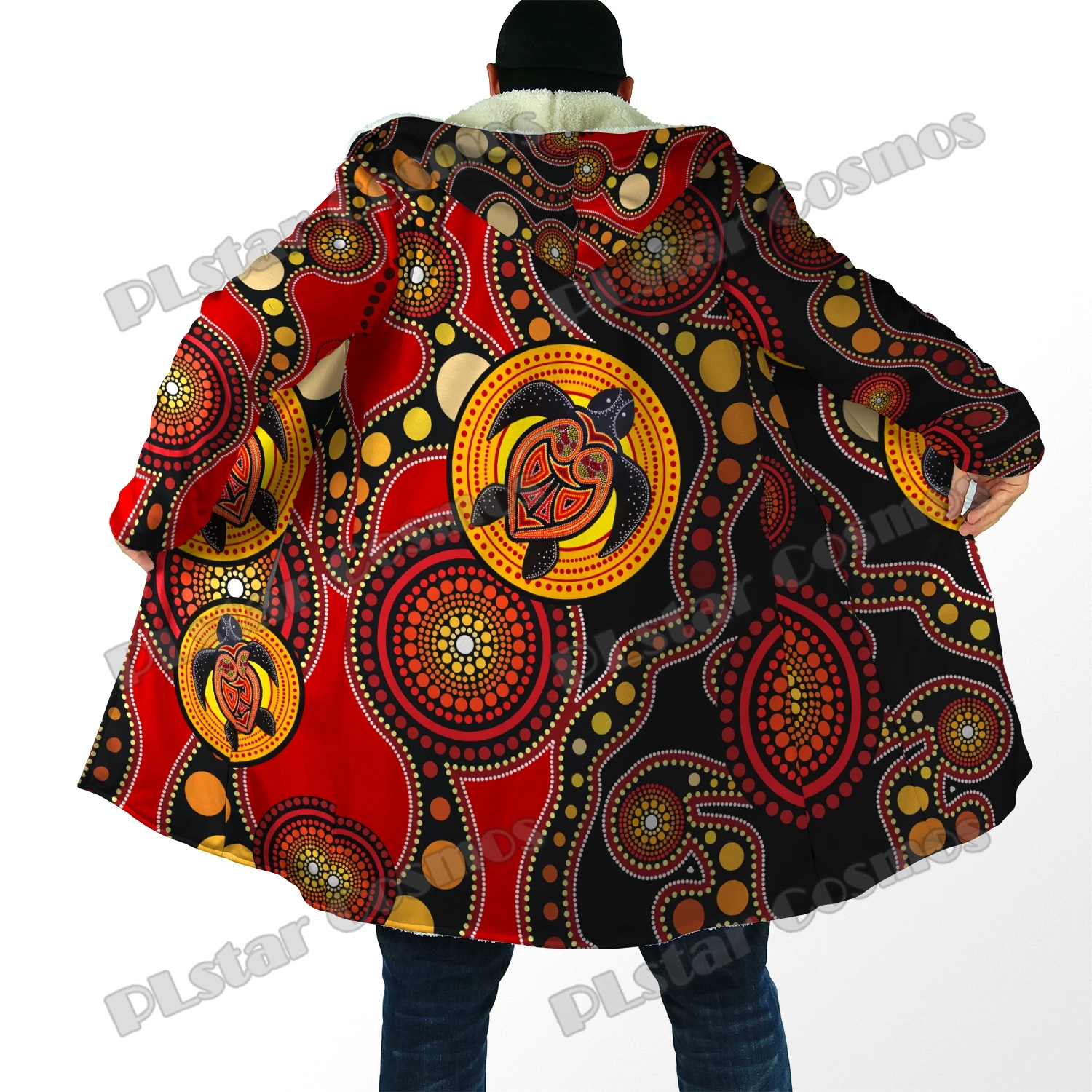 Aborigines Schildkröten Australien indigene 3d überall gedruckt Herren Fleece Kapuzen umhang Unisex lässig dicken warmen Umhang Mantel pf97 – Detail 10