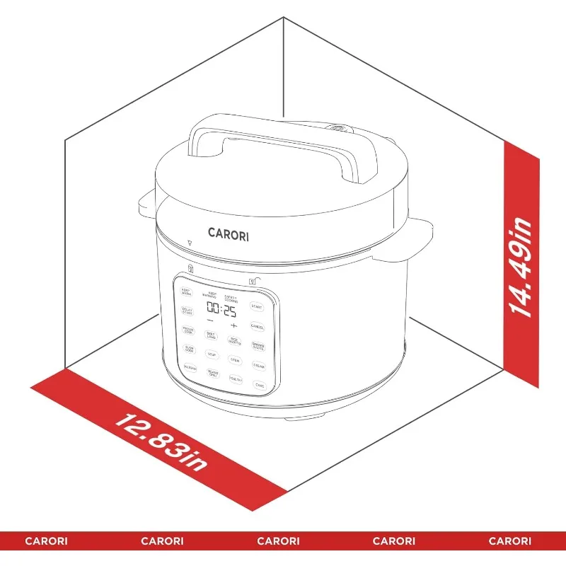 Carori 9-in-1 Electric Pressure Cooker 6 Qt,Programmable Multi-Function Cooker with Safer Vent,Olla de Presion,Rice Cooker,1000W 6