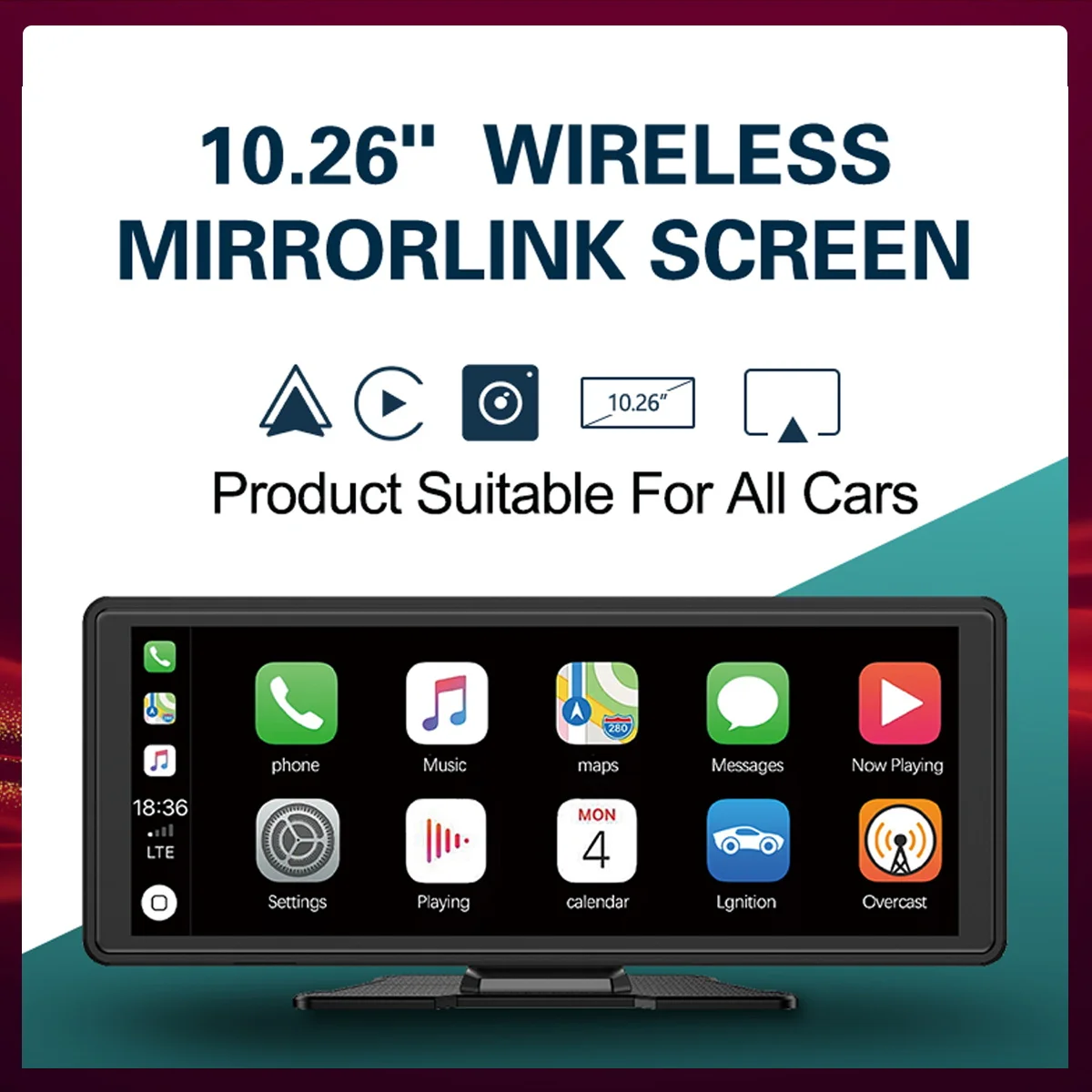 Car Radio 10.26" Wireless CarPlay Android Auto Universal Portable Mirror Link Player BT Audio AUX Stereo For Apple Android