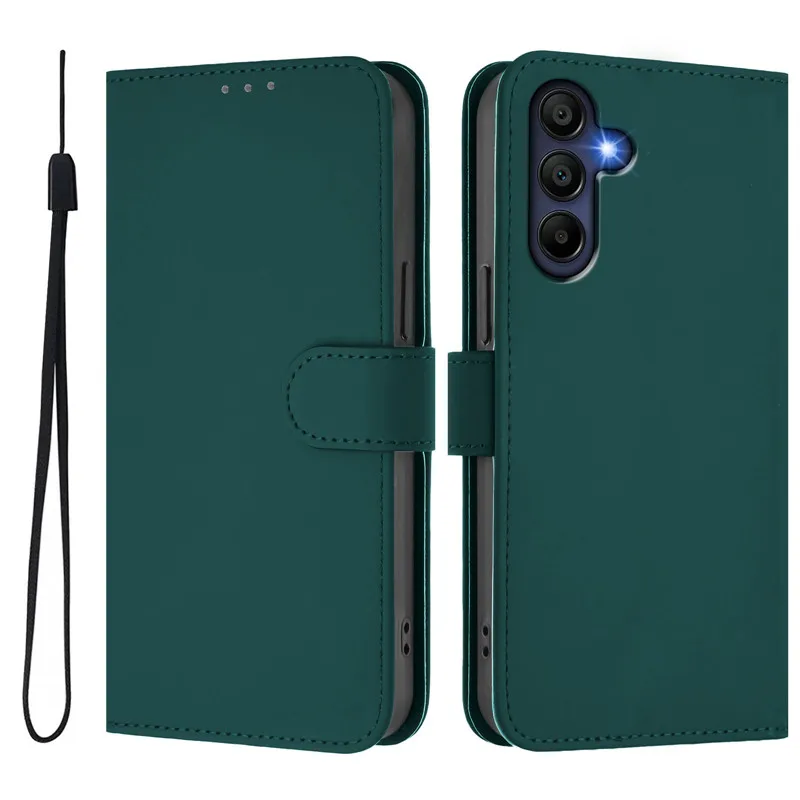Slim Wallet Flip Cover Phone Case with Magnetic Buckle and Lanyard Attachment