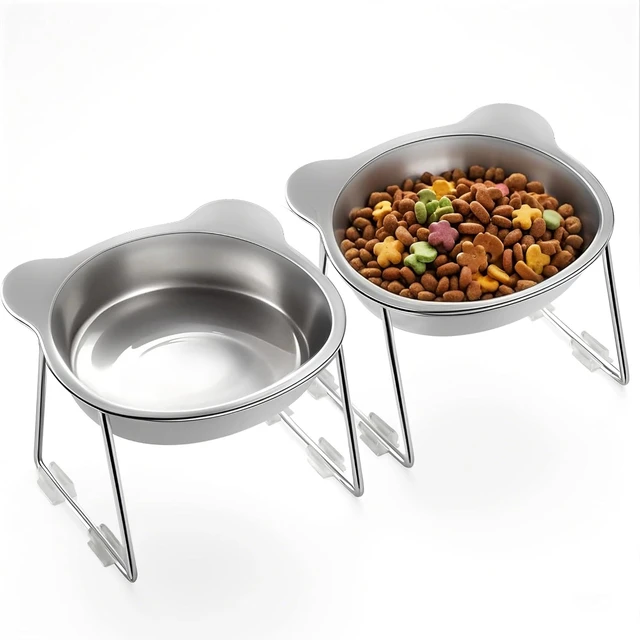 15° Tilted Cat Bowl, Elevated Cat Bowls - for Small Cats/Dogs,Indoor Stainless Steel Anti-Vomiting Pet Bowls,Spine Friendly 15° Tilted Cat Bowl, Elevated Cat Bowls - for Small Cats/Dogs,Indoor Stainless Steel Anti-Vomiting Pet Bowls,Spine Friendly