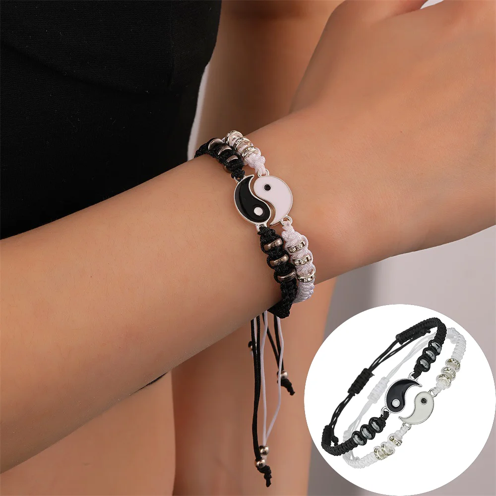 Tai Chi Yin Yang Couple Bracelet Necklace Set Fashion Alloy Pendant Adjustable Braid Chain Bracelets Lover Best Friend Gift bracelet jewelry
