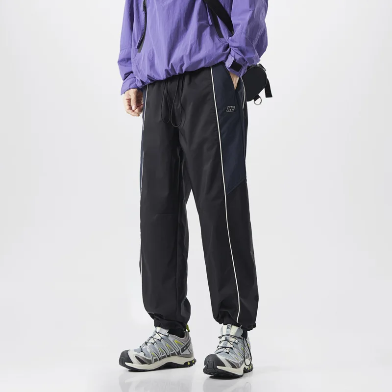 New Striped Splicing Casual Pants for Men High Street Fashion Loose Versatile WideLegged Sweatp