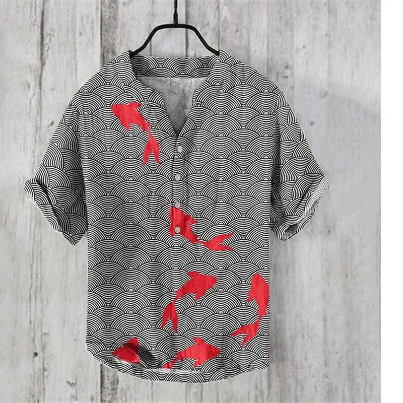 Spring and summer men's and women's shirts independent station casual fish pattern Hawaiian style printed shirts men's tops 5