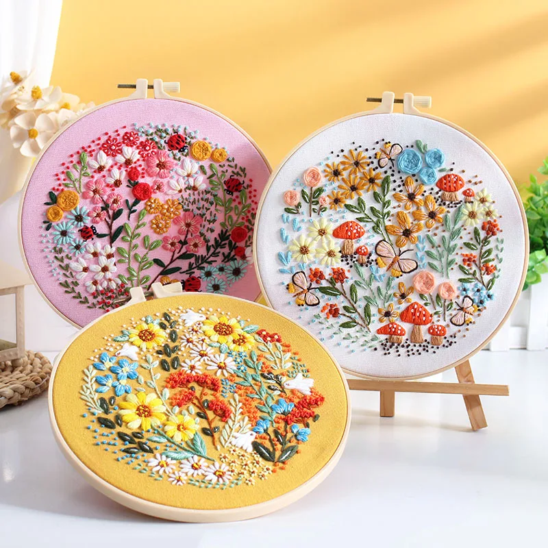 Embroidery Set Embroidery Kits Flower Embroidery Kit Instructions Needles Thread Cross Stitch Kit for Beginner Floral DIY Craft Home Decor