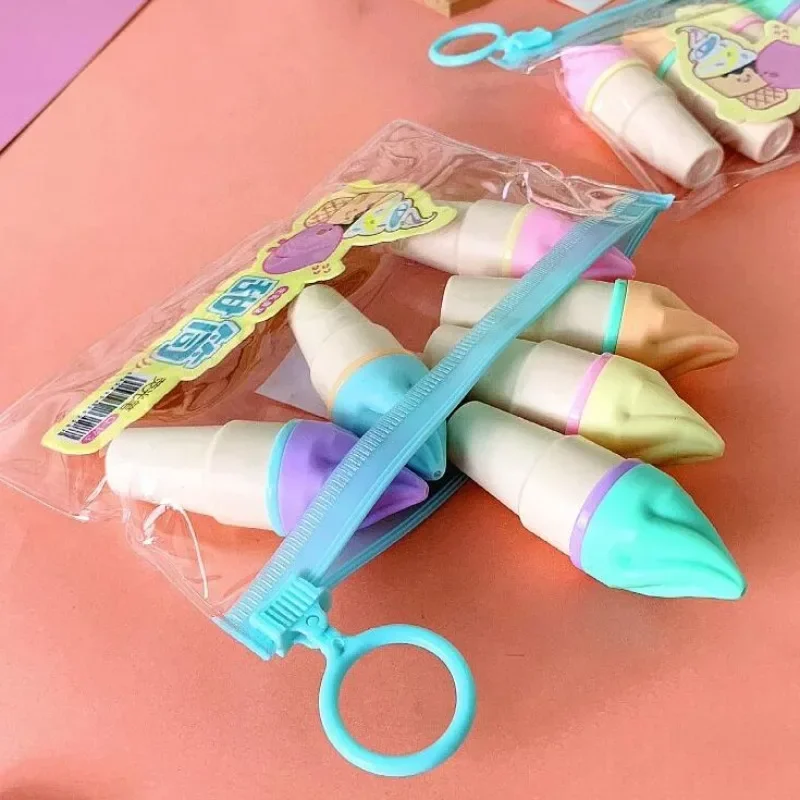 6PCs Cute Ice Cream Highlighters Set Mini Marker Pens Kids Stationery Students Drawing Painting Tool Student School Supplies highlighter marker,highlighter pen,marker pen,art marker