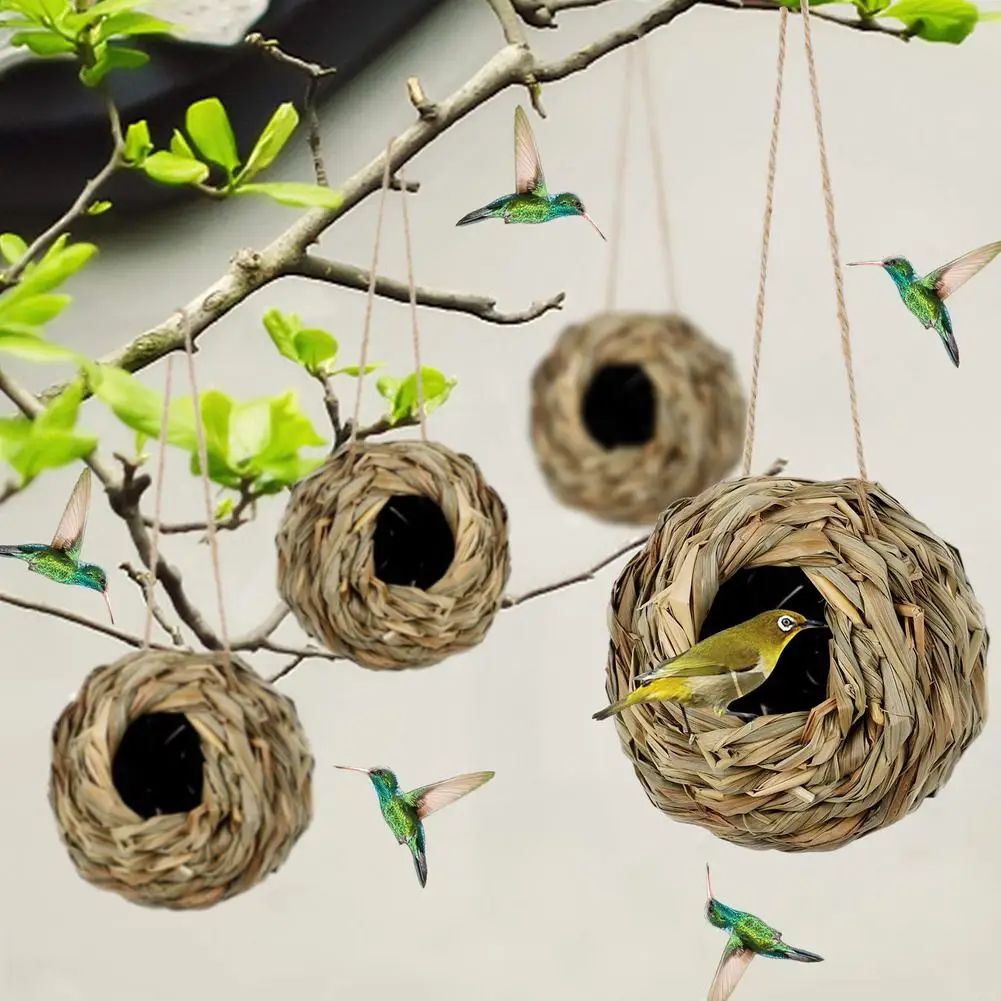 Maison de colibri en paille tissée à la main, nid d'oiseau en plein air,  Cage naturelle pour l'habitat des oiseaux, décoration de jardin d'extérieur  - AliExpress