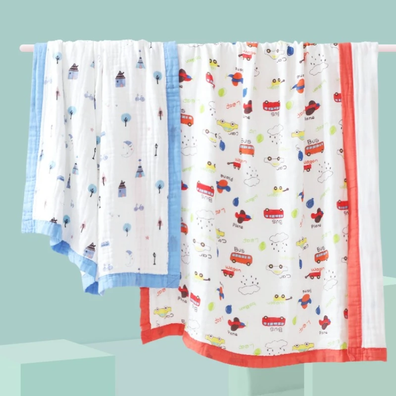 1pc 110x110cm 6-Layer High-Density Gauze Wide Edge Towel 100% Cotton Breathable and Lightweight Summer Cover for Children