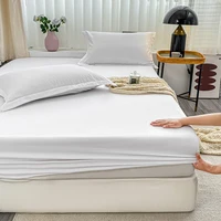 1Pc Fitted Bed Sheet With Elastic Band Solid Color Anti-slip Adjustable Mattress Cover for Single Double King Queen Bed 2