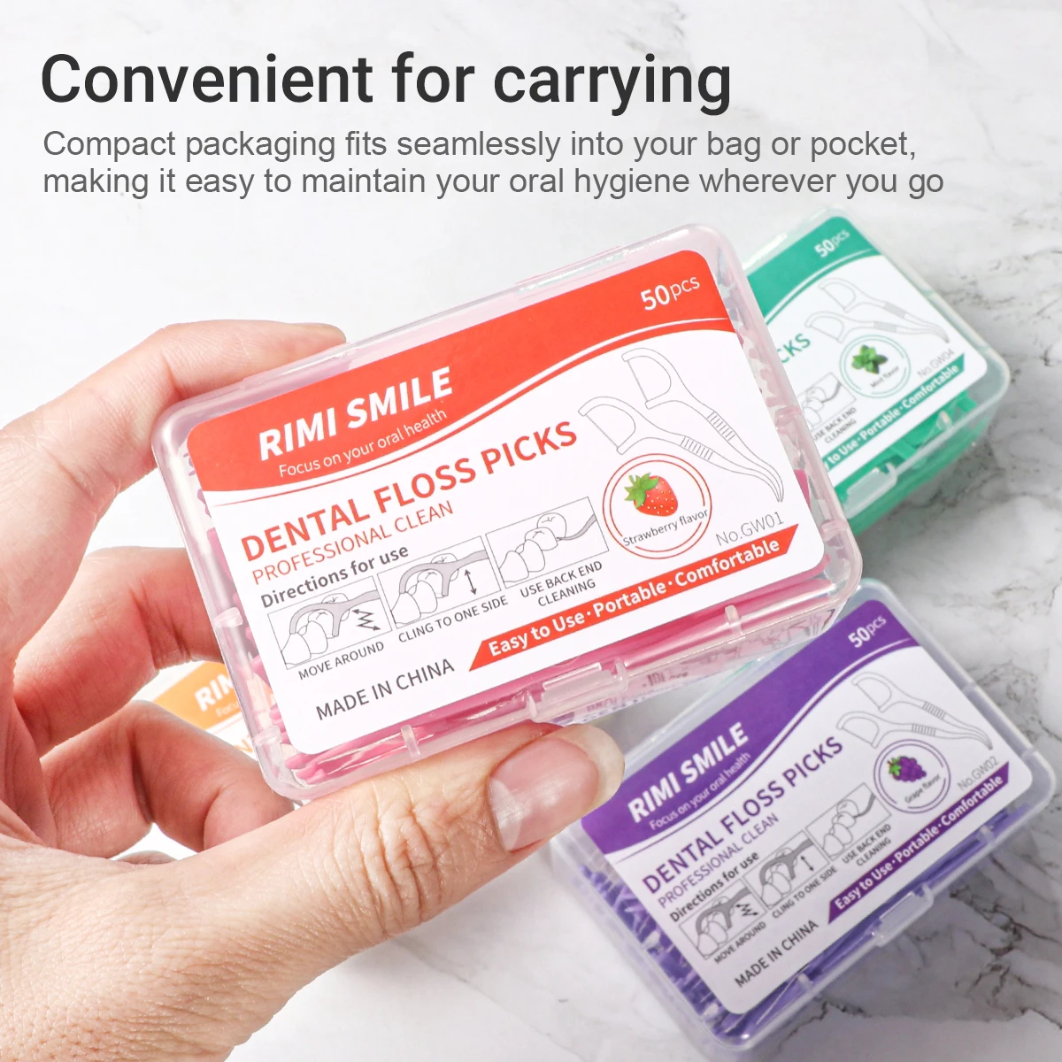Dental Floss Stick 50 sticks/box Fruit Flavored with 4 Flavors Cleaning Tool for Gaps between Teeth