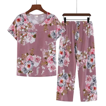 Cotton Pajamas Women's Thin Short Sleeve Set Plus Size Women's Loungewear Can Be Breathable and Antibacterial Sleepwear