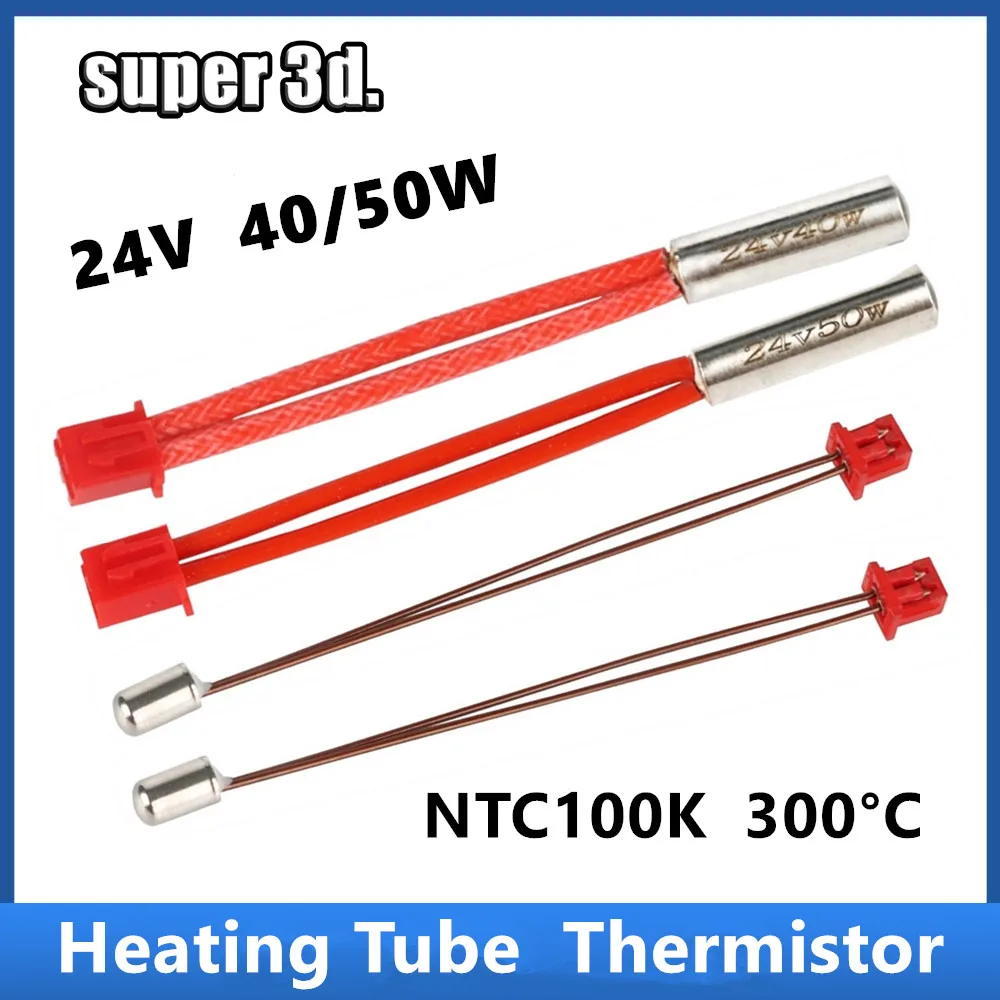 

40/50W 24V Cartridge Heater High Temperature 300°C NTC100K Thermistor Heating Tube for Sprite Extruder Ender 3 S1 Pro 3D Printer