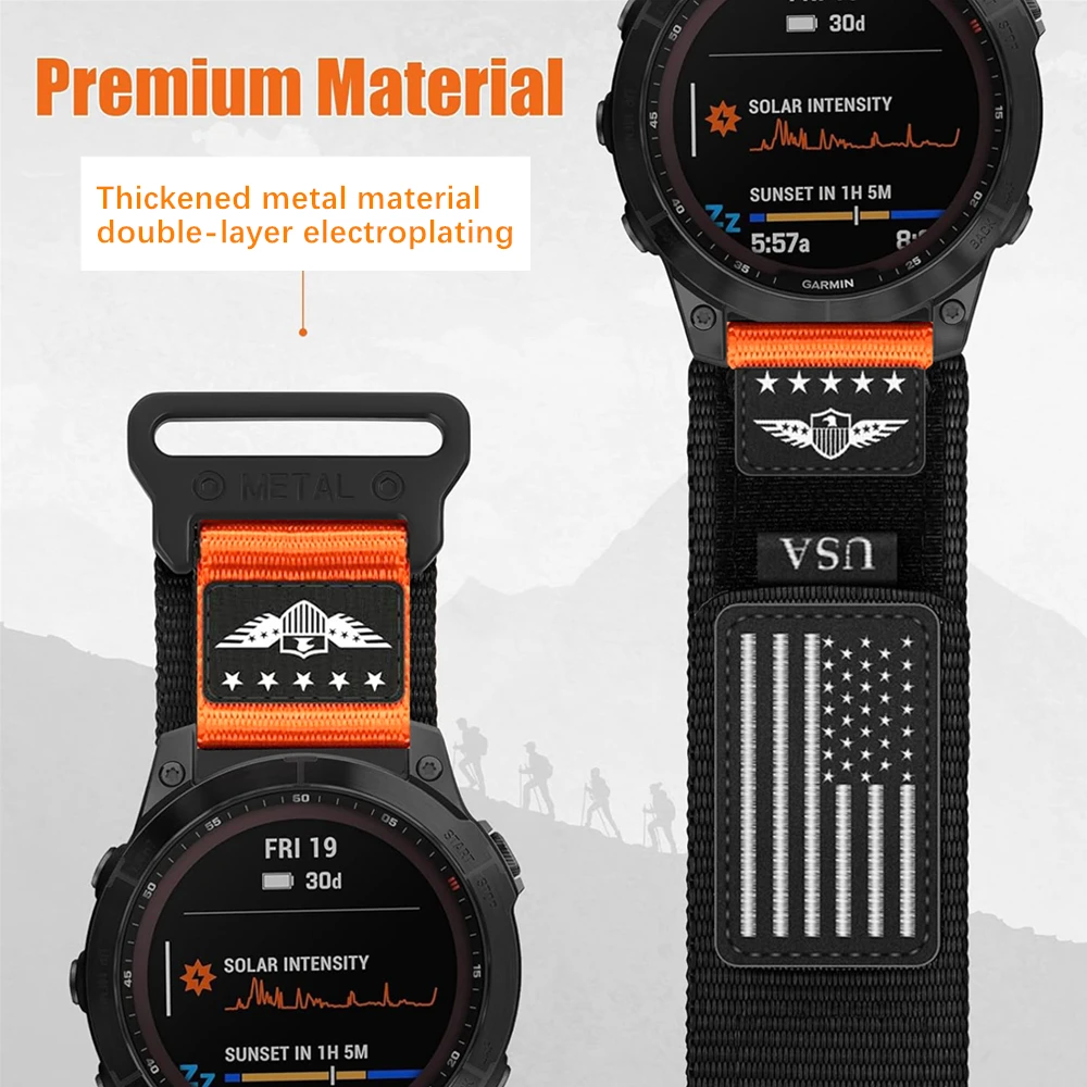 Premium Tactical Nylon Watch Strap with Metal Quick Release Buckle - USA Flag Design for Outdoor and Sports Enthusiasts