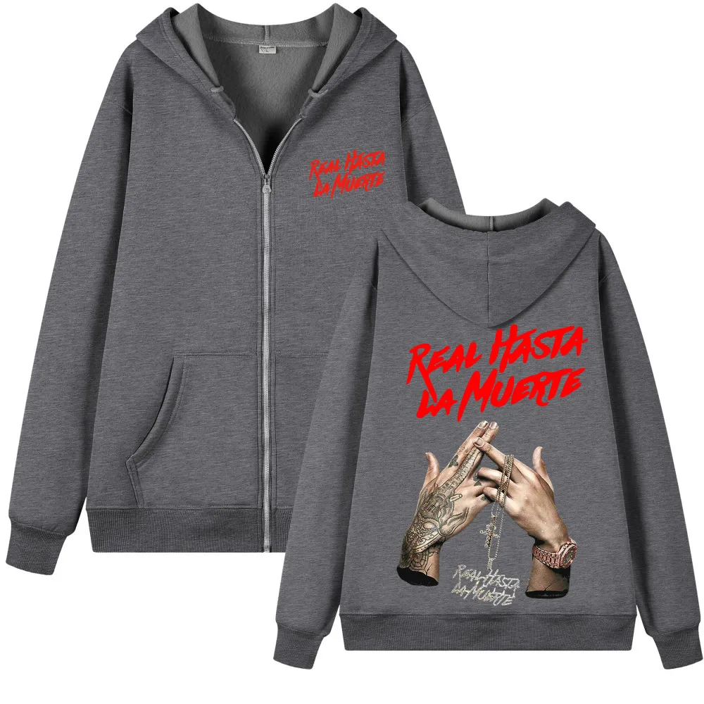 Anuel AA Printed Hoodies Sweatshirt Coat Real Hasta La Muerte casual Tracksuit Costume Men Women Clothing Anime Zipper Hoodie