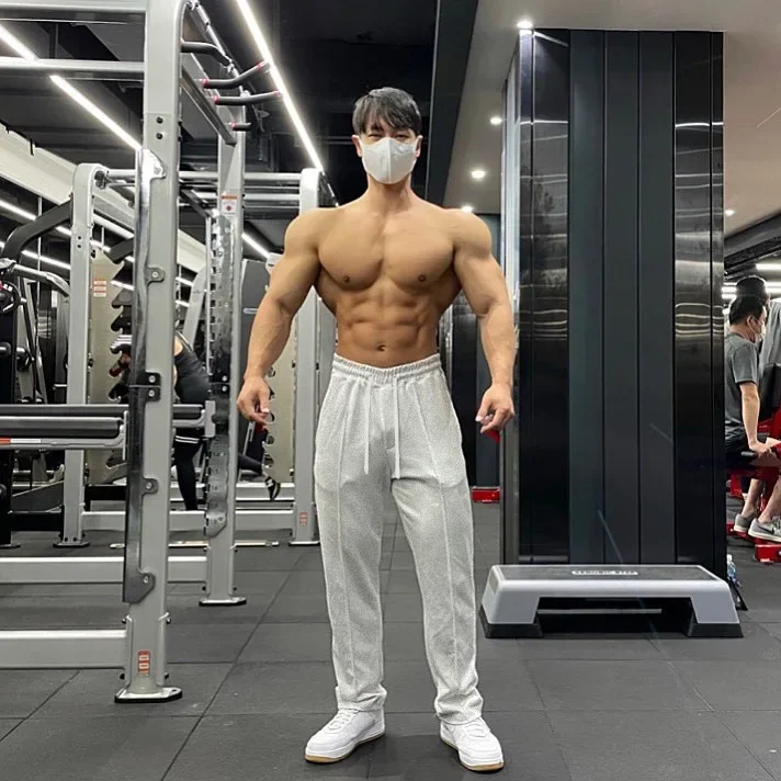 Men's Fitness Running Trousers Spring Autumn Style Casual Long Mouth Pants Gym Training Folded Hem Running Men's Sportswear