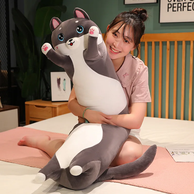 

50-130cm Kawaii Long Pillow Cushion Cat Plush Toy Soft Cotton Cloth Cat Skin Coat No Filler Birthday Gifts Girls Kid'S Baby Gift