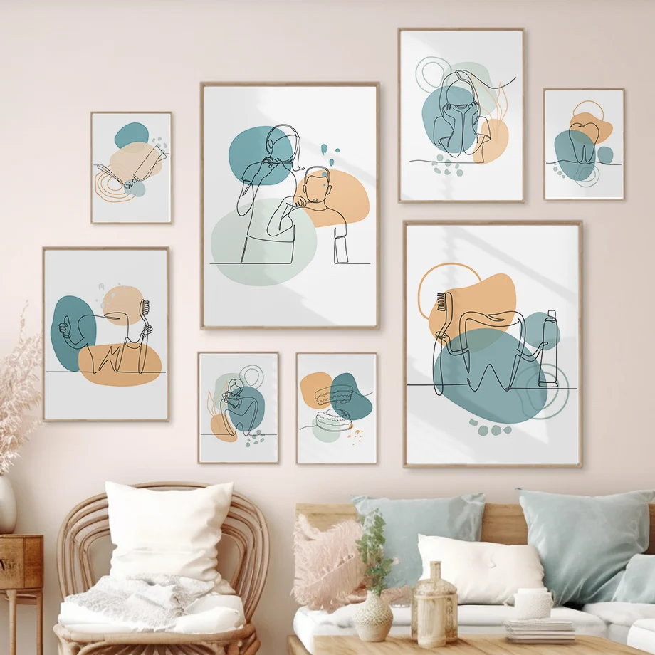 

Abstract Tooth Line Dental Clinic Poster, Oral Health and Dentist, Wall Art Prints, Canvas Painting, Pictures for Medical Office