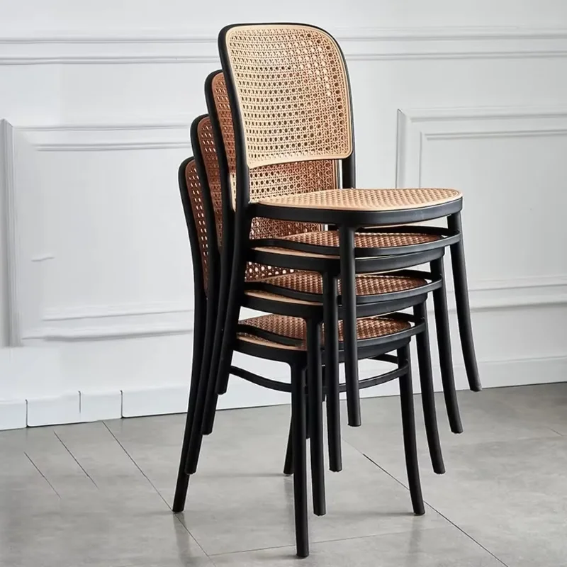 Simple Classic Design Outdoor Restaurant Cafe Bistro Chair Plastic Rattan Dining Room Chairs Cane-woven Plastic Chairs Stackable