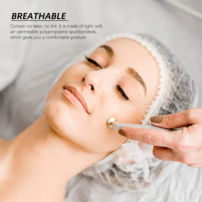 100 PCS Hair Caps 21 inch Disposable Non-woven Bouffant Hair Net Caps Elastic Head Cover Cap for Beauty Kitchen Food Salon Bath 5