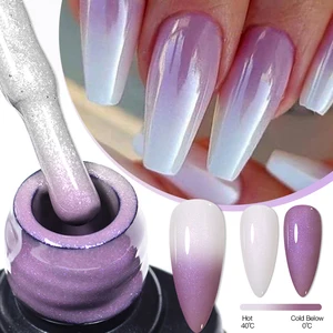 7ml Auroras Thermal Gel Nail Polish Purple Nude Glitter Sparking Temperature Color Changing Semi Permanent Nail Art Gel Varnish