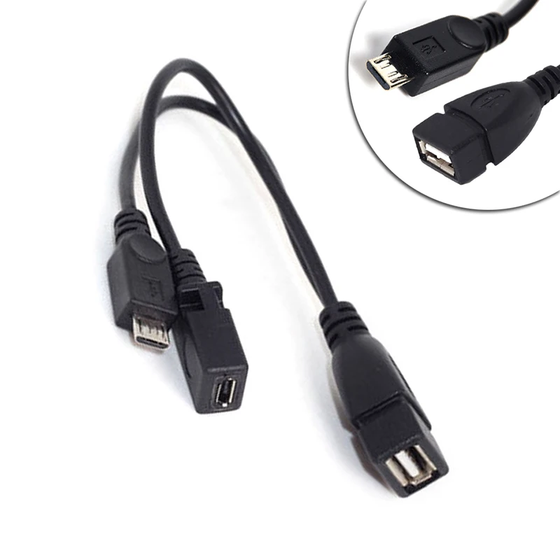 1Pcs Two Port Adapter Black Usb One Cent OTG Cable For Mobile Tablet External Power Supply