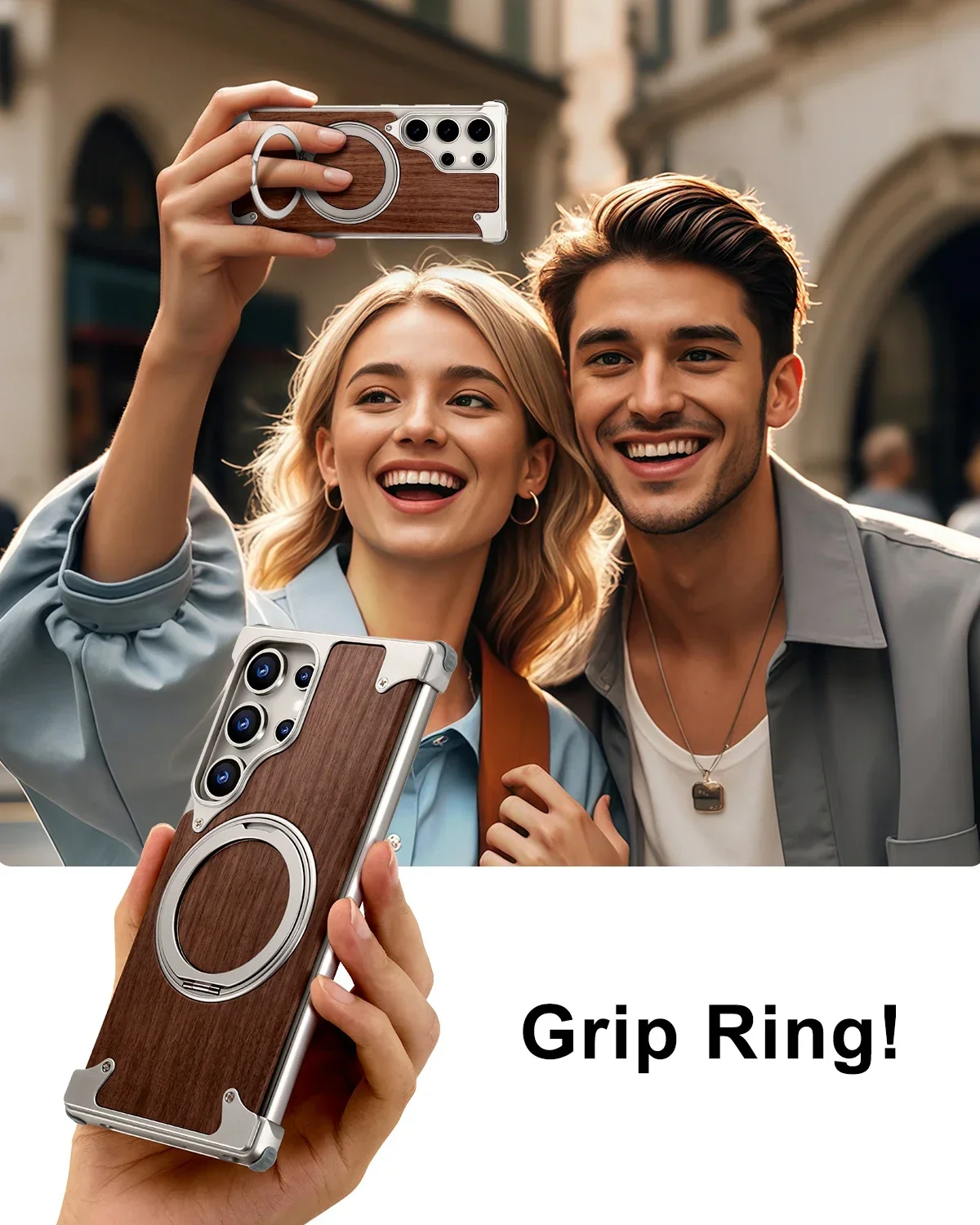 Eary Solid Wood Phone Case for Samsung Galaxy S25 S24 Ultra With Magsafe 360° Rotation Kickstand Frameless Protective Shells