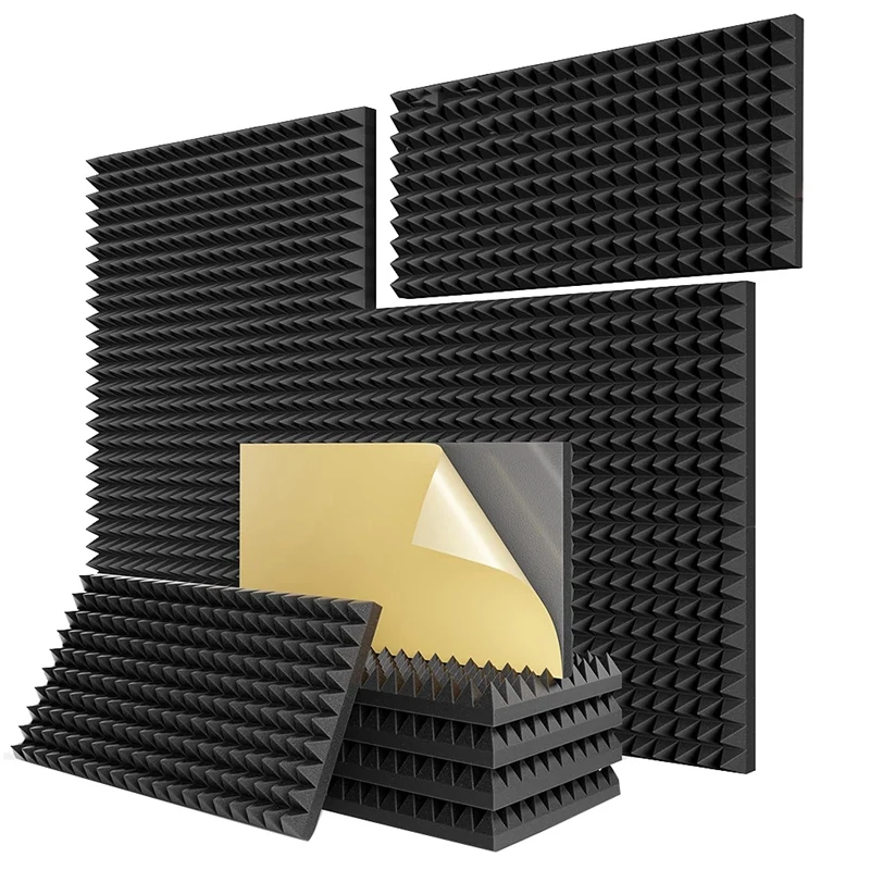

12 Pack Self Adhesive Pyramid Sound Proof Foam Panels, 24 X 12 X 2Inch Acoustic Panels,For Noise Absorbing Canceling Durable