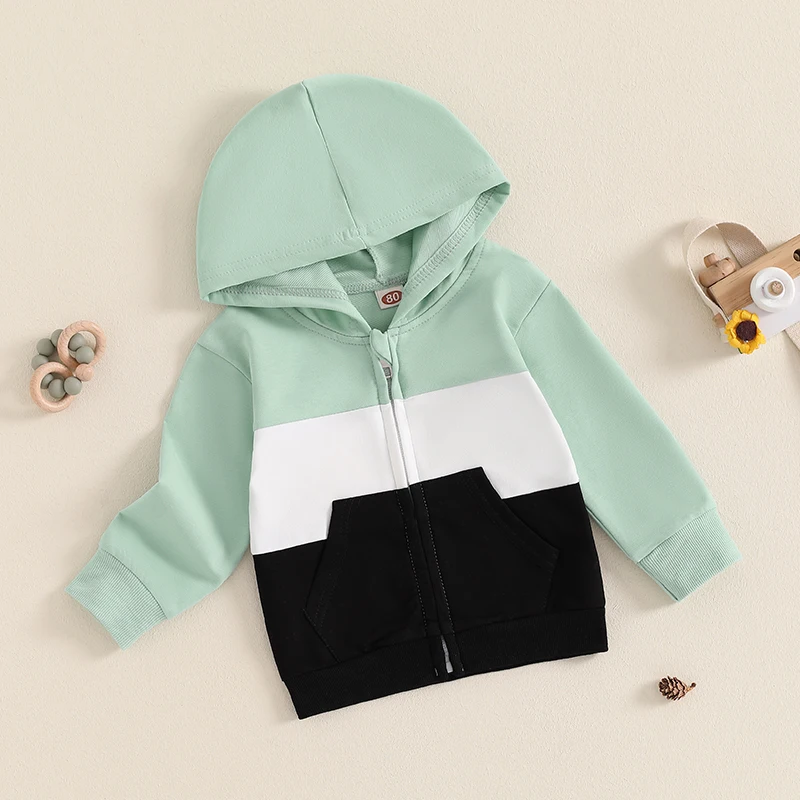 Description Picture 4 of itemToddler Contrast Color Hoodies Casual Long Sleeve Zip Up Hooded Sweatshirts Spring Tops