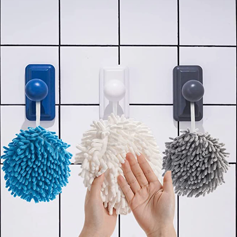 1PC Chenille Double Sided Hand Rub Hand Towel Ball with Hanging Loops