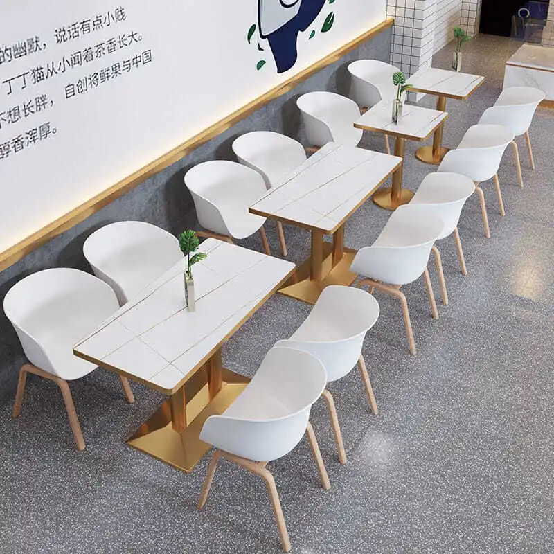 Nordic imitation marble pattern small round wooden table milk tea shop coffee shop dessert burger snack  dining coffe tables