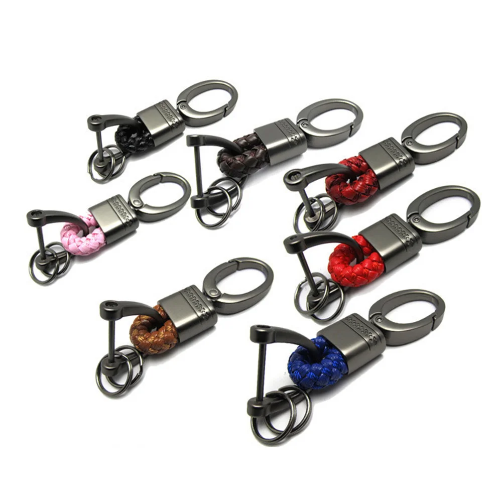 

Leather Rope KeyChain For Car Hand Woven Horseshoe Buckle Key Rings Couple Auto Gift Detachable Metal Luxury Key Chains Keyring