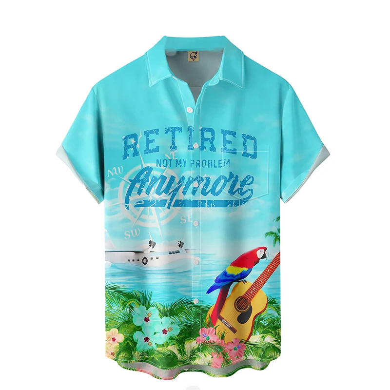 thumbnail image 1 of Camisas hawaianas de verano para hombre, divertidas, con estampado de pájaros, informal, con botones, para playa, manga corta, 1 of 5