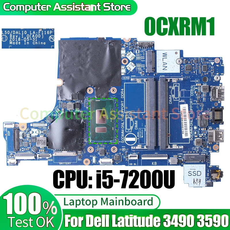 

For Dell Latitude 3490 3590 Laptop Mainboard LA-F116P 0CXRM1 SR342 i5-7200U 100％test Notebook Motherboard