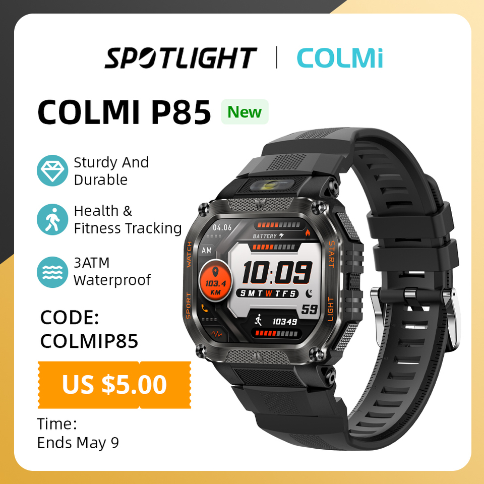 COLMI P85 Smartwatch Men Bluetooth Call Rugged Smart Watch 3ATM IP68 Waterproof LED Flashlight Outdoor Sports Fitness Watches