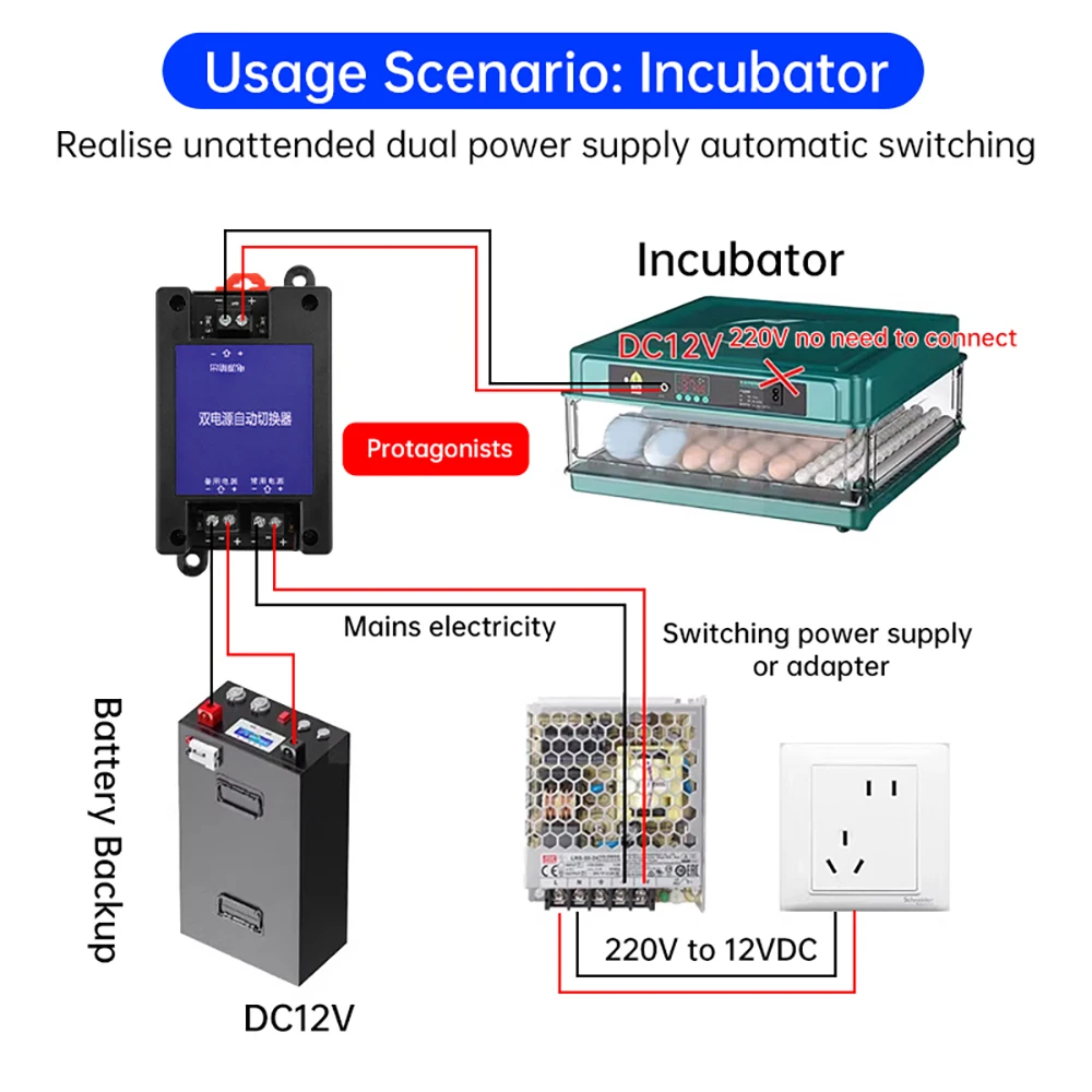 DC5V/12V/24V 8A Dual Power Automatic Switch Backup Power Switching Device Monitoring Light Emergency Switch