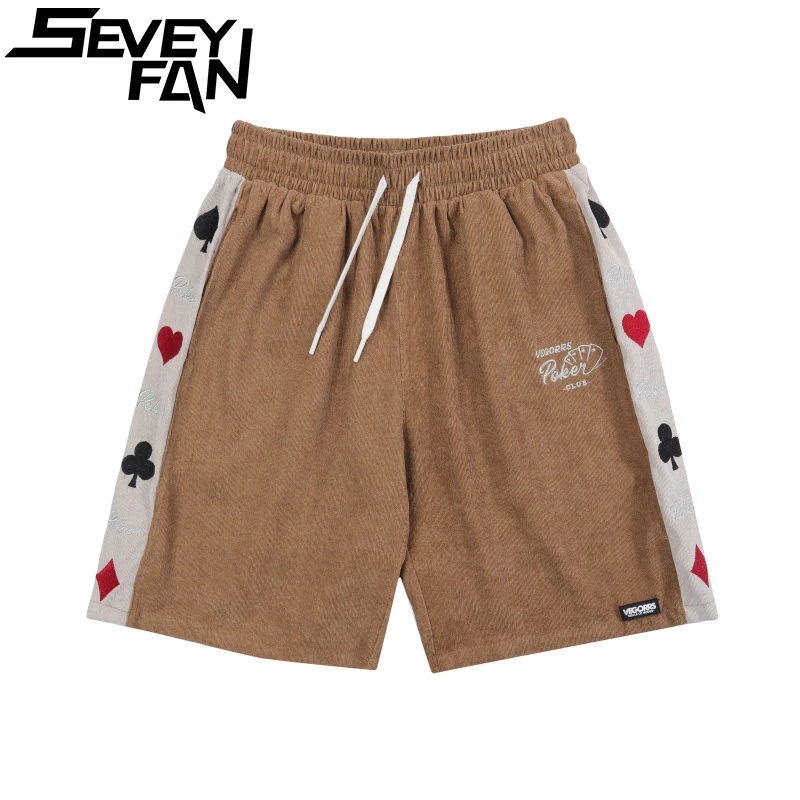 

Men Hip Hop Streetwear Corduroy Shorts Embroidery Peach Heart Shorts Harajuku Cotton Jogger Shorts Summer Track Short