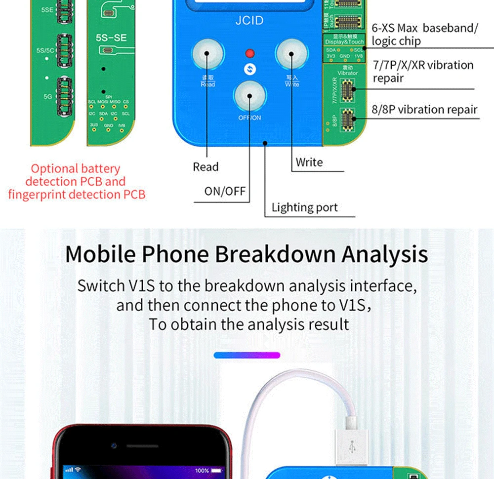 auto body repair kit JC V1S Programmer for iPhone 7 8 X XS MAX 11 12 Series Battery Photosensitive Original Color Touch Shock Fingerprint ProgrammerJC JCID V1SE Battery Repair Flex Cable Repair Programmer Battery Read&Write Remove Error Health Warning for iPhone 11-13 ProMax best drill for home use