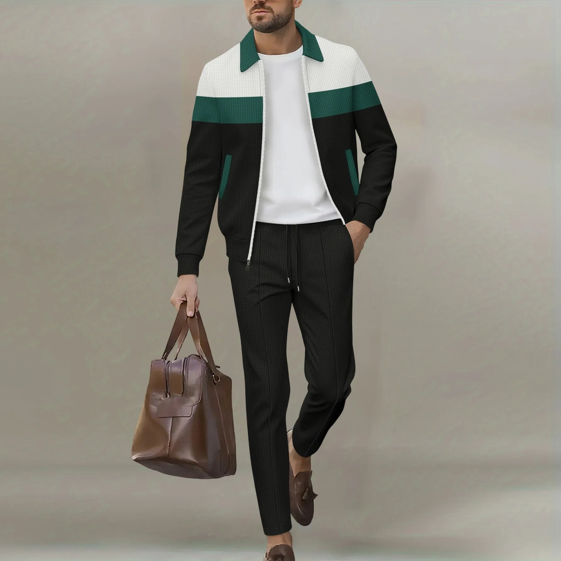 Mens Color Block Collared Jacket Multi Color Striped Zipper Top