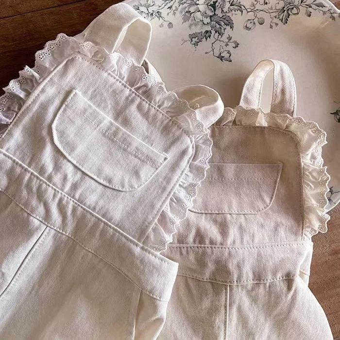 Spring Autumn Baby Lace Pocket Overalls Girl Baby Fashion Solid Sleeveless Romper Boy Infant Cotton Casual Suspenders Jumpsuit