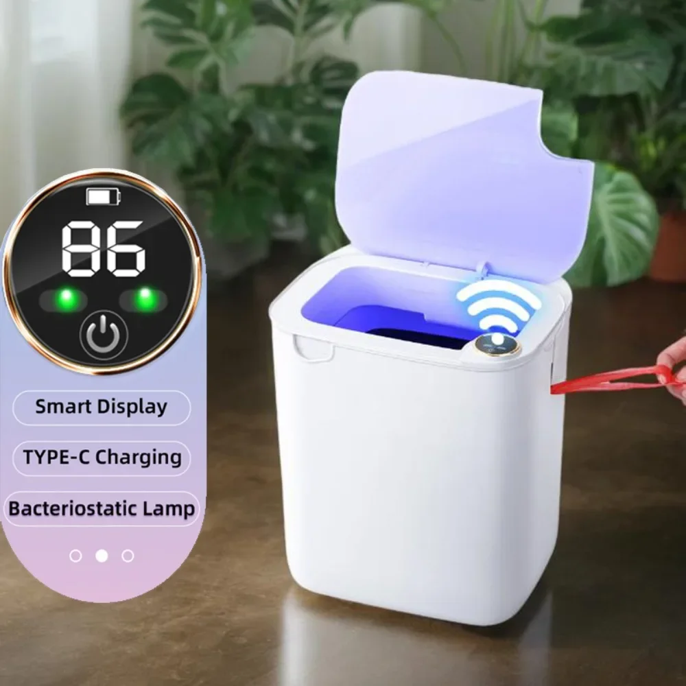 desktop trash can trash can 18L Smart Sensor Trash Bin Smart Sensing Trash Can Display Type-C Recharging Automatic Wastebin Kitchen Toilet Wastebasket