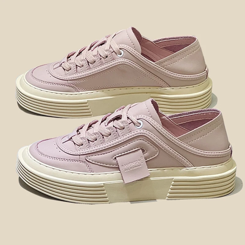 

Fashion White Split Leather Women Chunky Sneakers Two Ways To Wear Tenis Feminino Zapatos De Mujer Platform Women Casual Shoes