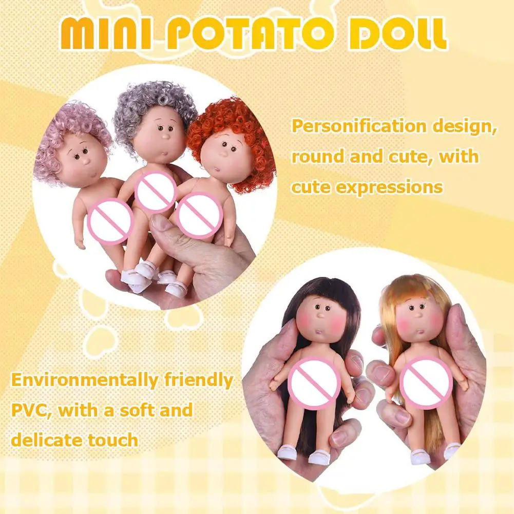 14cm 미니 감자 인형 5개 관절 가동 DIY 비닐 귀여운 인형 장난감 곱슬머리 14cm 콩눈 비닐 인형 어두운 피부 드레스업 인형 장난감
