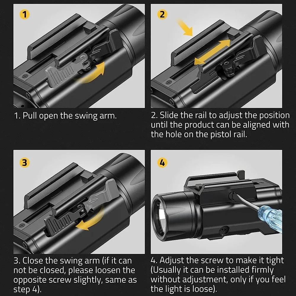 Tactical Aluminum LED Flashlight for Guns with Magnetic Recharge